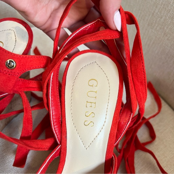 Red Lace Up Wedges - Picture 5 of 6